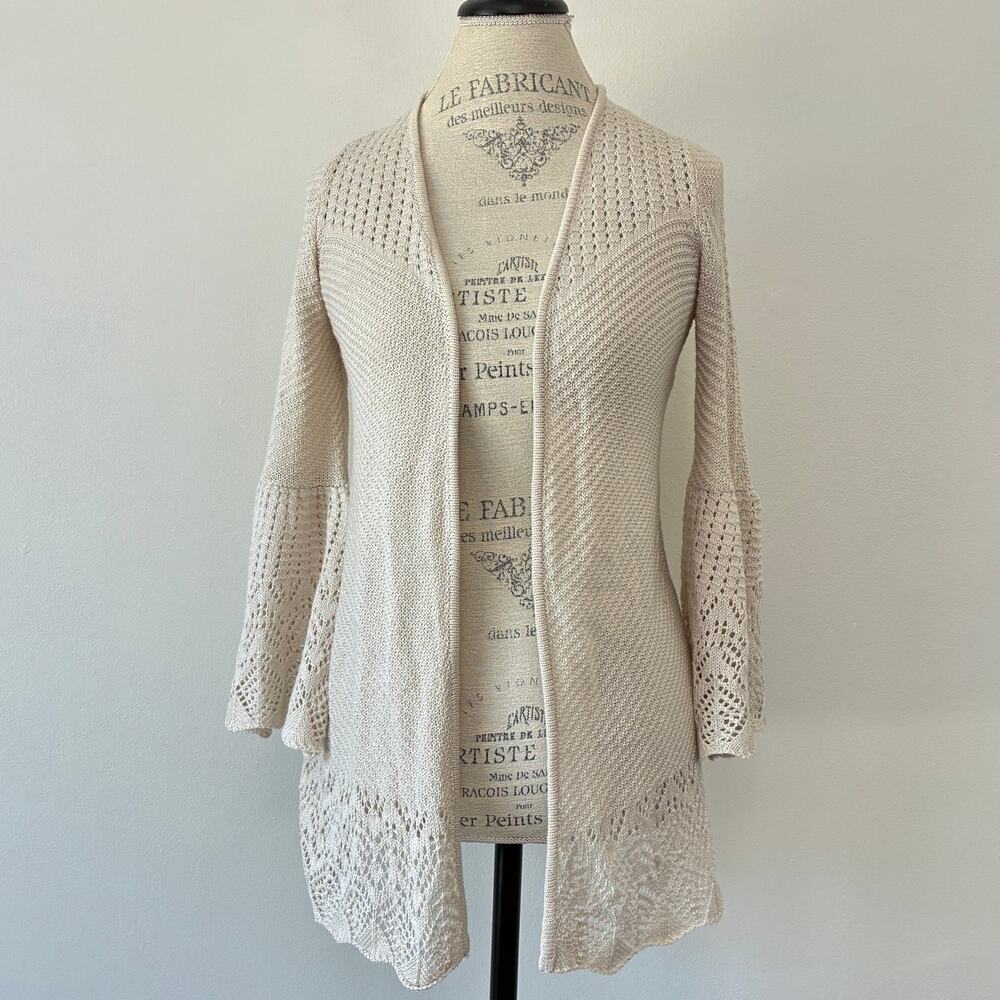 LC Cream Pointelle Open-front Sweater Open Cardigan Size XS